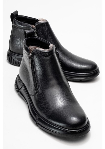 Hakiki Deri, Kürklü, Flotter Gerçek Deri, Erkek Bağcıksız Fermuarlı Bot