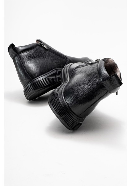 Hakiki Deri, Kürklü, Flotter Gerçek Deri, Erkek Bağcıksız Fermuarlı Bot