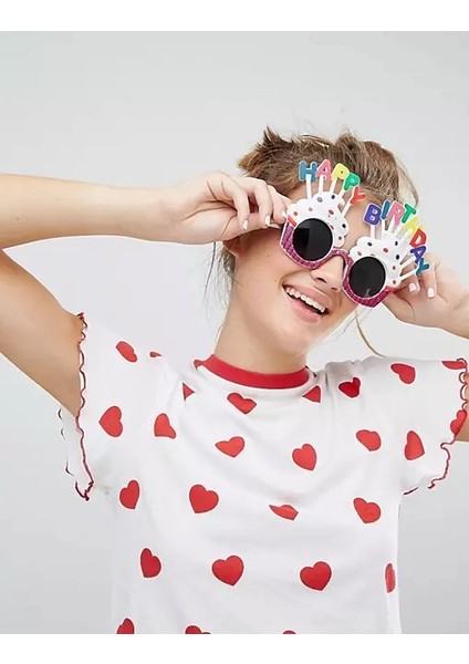 Happy Birthday Yazılı Beyaz Fuşya Renk Parti Gözlüğü 12X7 cm modelleri