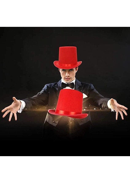 Yetişkinler Için Kırmızı Renk Ringmaster Sihirbaz Şapkası Fötr Şapka 15 cm fiyatları