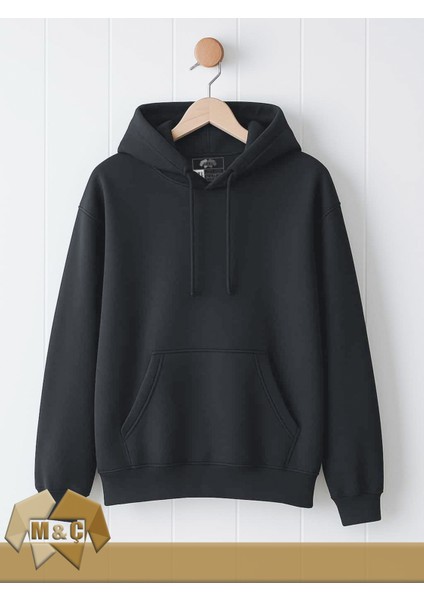 Erkek Kapşonlu Uzun Kollu Sweatshirt Mevsimlik 2 Ip Düz Cepli Büyük Beden Hodie