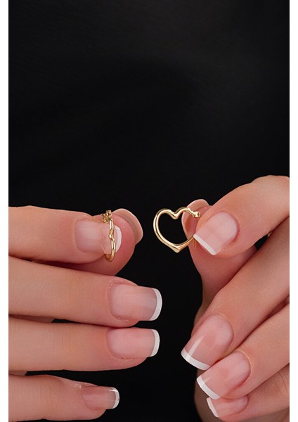 14 Ayar Altın Kalp Halka Küpe modelleri