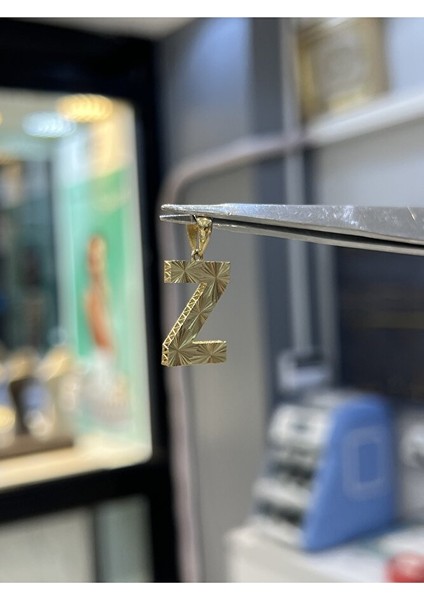 14 Ayar Altın Büyük Füzyon Z Harfli Kolye Ucu