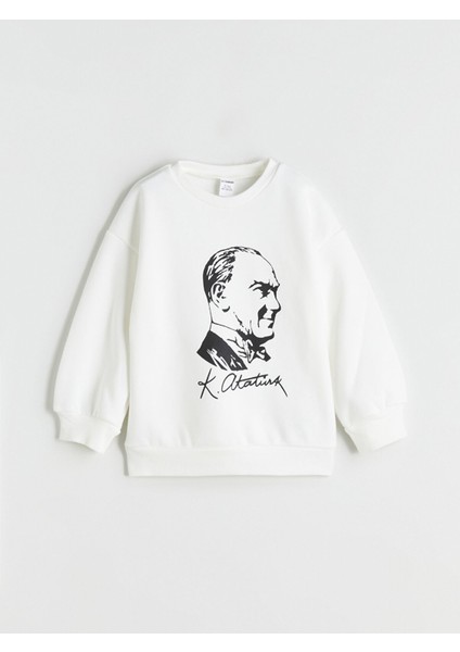 Yeni Sezon Bisiklet Yaka Uzun Kollu Atatürk Baskılı Kız Bebek Sweatshirt