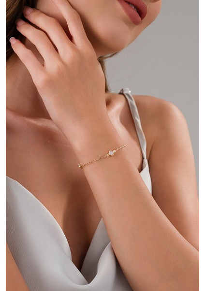 14 Ayar Altın Pembe Yonca Bileklik