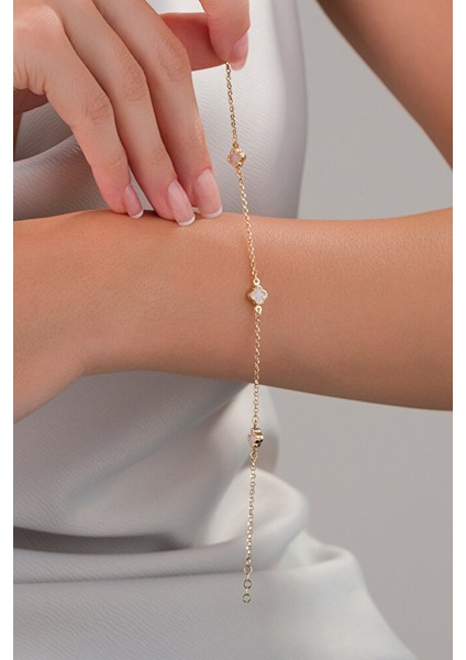 14 Ayar Altın Pembe Yonca Bileklik modelleri