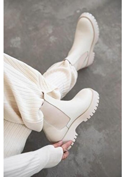 Kante Kadın Lastik Detay Hakiki Deri Postal Bot Bej fiyatları