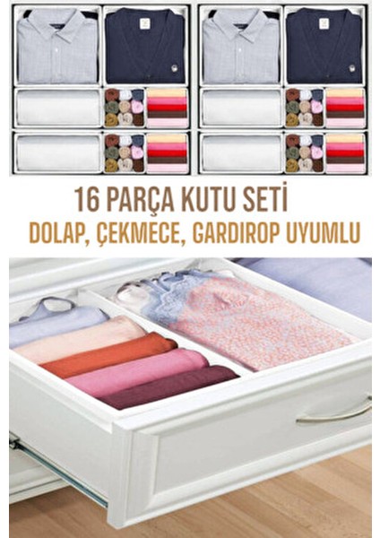 16 Parça Dolap Içi ve Çekmece Içi Düzenleyici Organizer Giysi, Çorap Saklama Kutu Seti