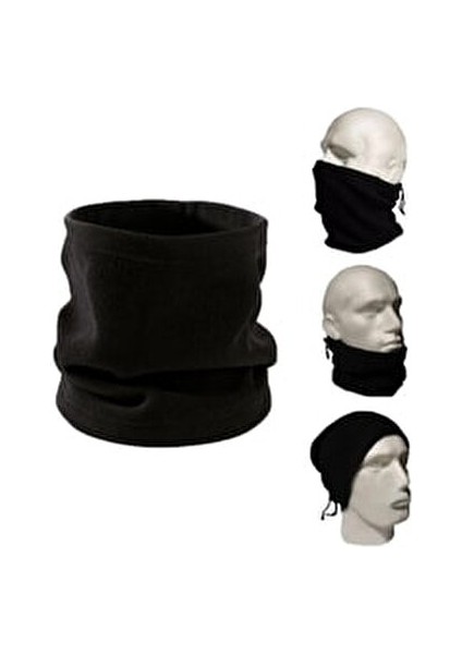 Unisex Siyah Çok Amaçlı Kışlık Polar Boyunluk Bere