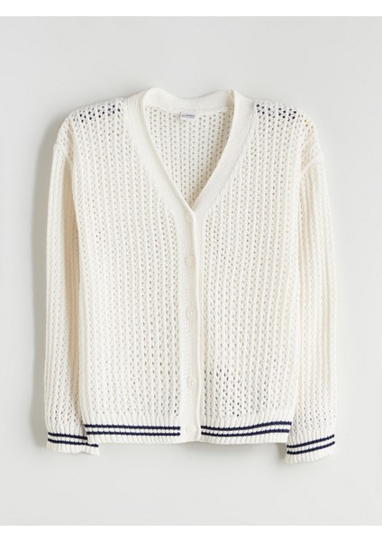 Yeni Sezon V Yaka Ajurlu Kız Çocuk Triko Hırka