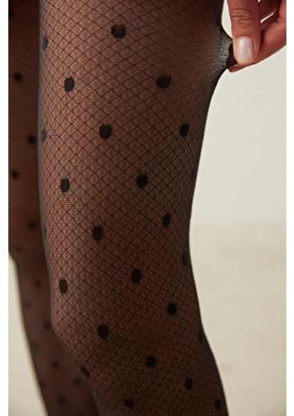 Stnd Kadın Siyah Aurora Tül Puantiyeli Desenli Külotlu Çorap Klasik modelleri