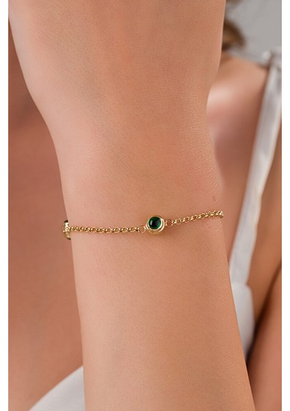 14 Ayar Altın 3 Gözlü Yeşil Doç Bileklik