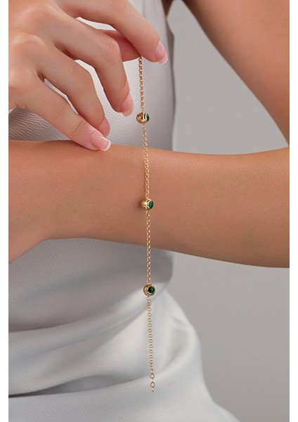14 Ayar Altın 3 Gözlü Yeşil Doç Bileklik fiyatları