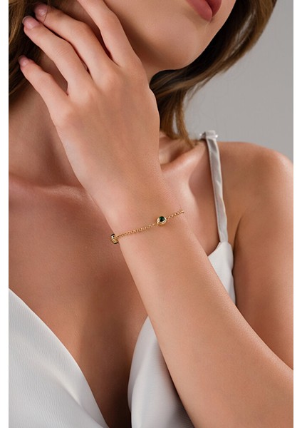 14 Ayar Altın 3 Gözlü Yeşil Doç Bileklik modelleri