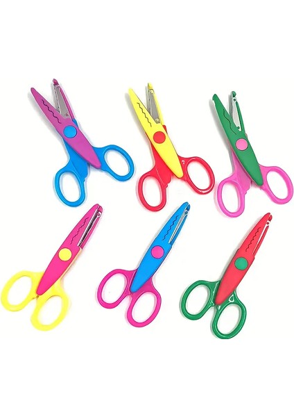 6'lı Dekoratif Makas Seti, Metal Dişli Bıçaklar - El Işleri, Ofis & Okul Için Mükemmel