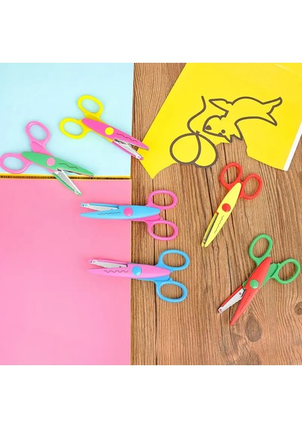 6'lı Dekoratif Makas Seti, Metal Dişli Bıçaklar - El Işleri, Ofis & Okul Için Mükemmel