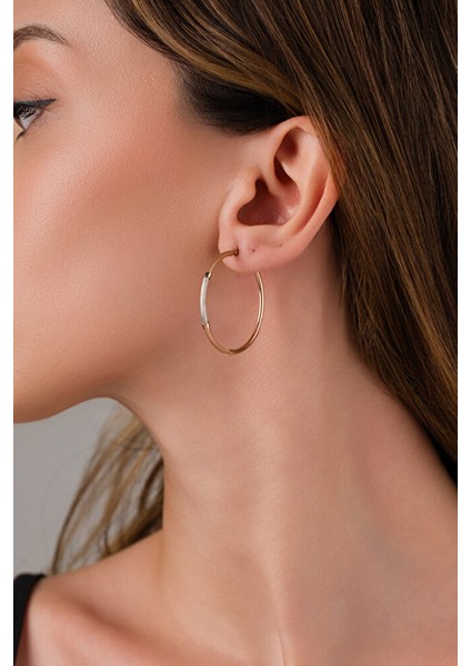 14 Ayar Altın L Boy Rose Model Halka Küpe