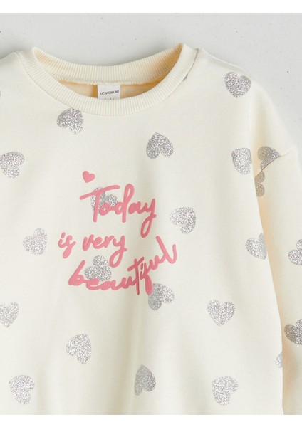 Yeni Sezon Bisiklet Yaka Kalp Baskılı Kız Çocuk Sweatshirt fırsatları