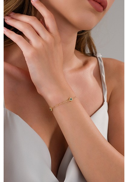 14 Ayar Altın Yeşil Yonca Bileklik