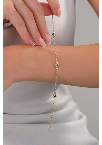 14 Ayar Altın Yeşil Yonca Bileklik modelleri