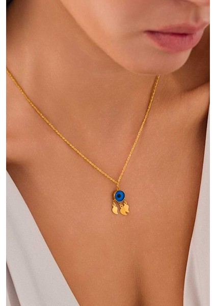 14 Ayar Altın Damla Pullu Mavi Gözlü Kolye fiyatları