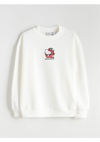 Yeni Sezon Bisiklet Yaka Hello Kitty Baskılı Kız Çocuk Sweatshirt