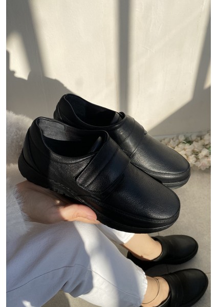 Siyah Hakiki Deri Ortopedik Taban Topuk Dikene Uygun Günlük Rahat Kadın Ayakkabı TMD202525 fırsatları