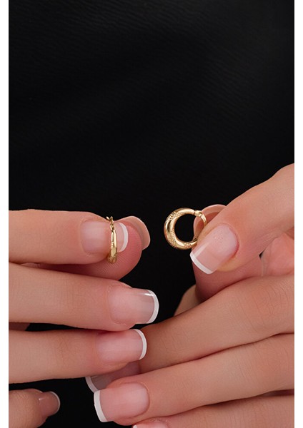 14 Ayar Altın Zarif Desenli Verona Model Halka Küpe modelleri