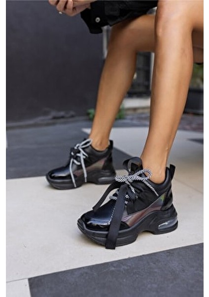 Hanna Kadın Siyah Cilt Siyah Taban Dolgu Topuklu Ayakkabı fırsatları