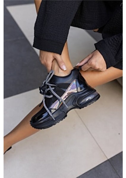 Hanna Kadın Siyah Cilt Siyah Taban Dolgu Topuklu Ayakkabı indirimleri