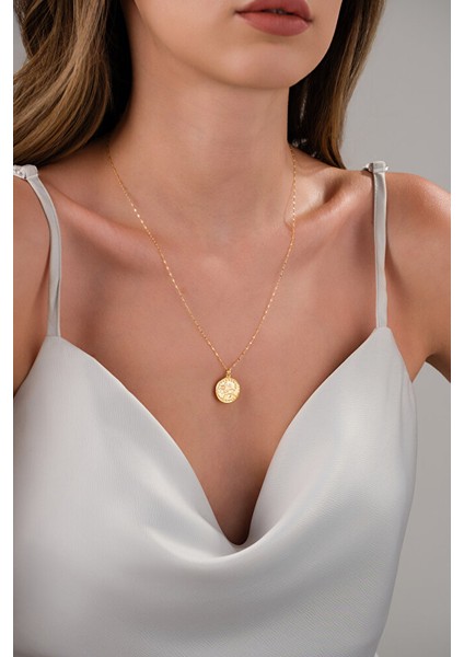 14 Ayar Altın Parıltı Aynalı Pres Tuğra Kolye