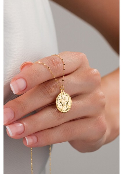 14 Ayar Altın Parıltı Aynalı Pres Tuğra Kolye modelleri