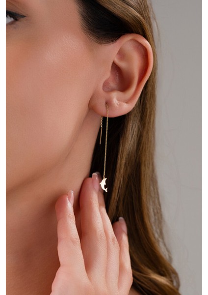 14 Ayar Altın Yunus Model Sallantılı Küpe