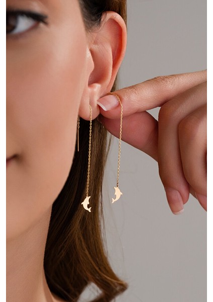 14 Ayar Altın Yunus Model Sallantılı Küpe fiyatları