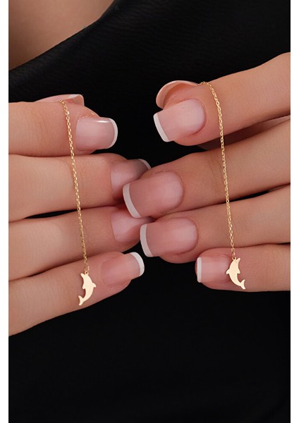 14 Ayar Altın Yunus Model Sallantılı Küpe modelleri