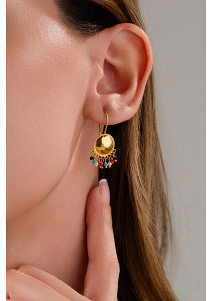 14 Ayar Altın Mardin Işi Renkli Taşlı Sallantılı Küpe fiyatları