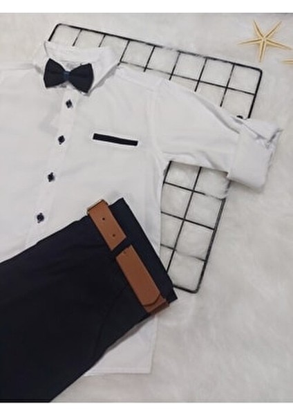 Erkek Çocuk Koldan Katlamalı Gömlekli Papyonlu Kemerli Takım