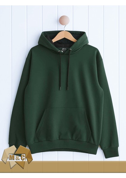 Erkek Kapşonlu Uzun Kollu Sweatshirt Mevsimlik 2 Ip Düz Cepli Büyük Beden Hodie