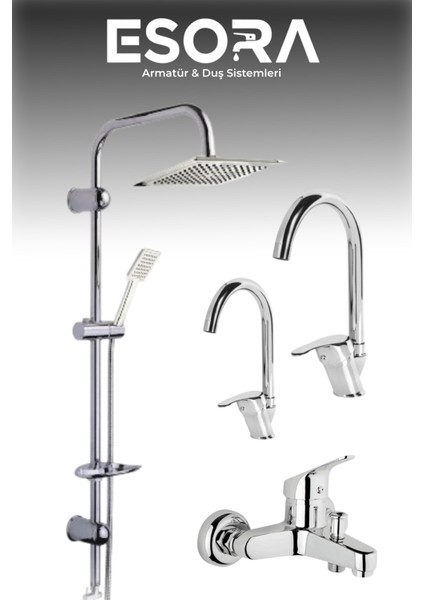 Dubai Krom Robot Duş Seti , Baston Eviye , Lavabo , Banyo Bataryası 4’lü Set