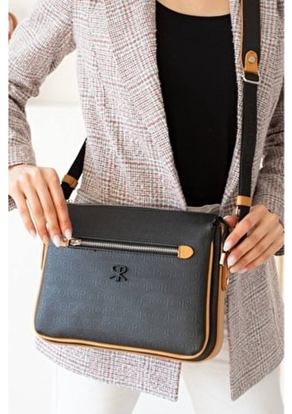 Kadın Siyah Camel 5 Bölmeli Ayarlanabilir Uzun Askılı Omuz ve Çapraz Çantası TM44444 modelleri