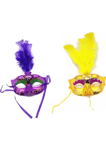 Renkli Tüylü Venedik Parti Maskesi Karışık Renk 12 Adet fiyatları