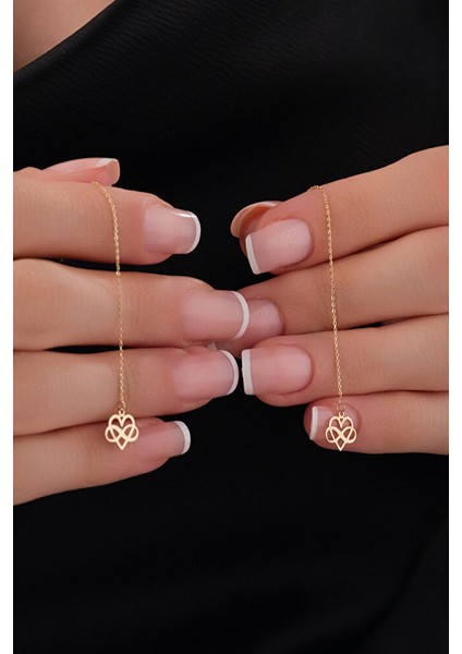 14 Ayar Altın Kalp & Sonsuzluk Tasarımlı Zincirli Küpe modelleri