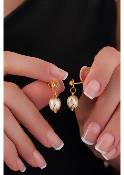 14 Ayar Altın Mardin Işi Kafesli Inci Küpe modelleri