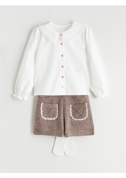 Yeni Sezon Kız Bebek Gömlek Etek ve Külotlu Çorap 3'lü