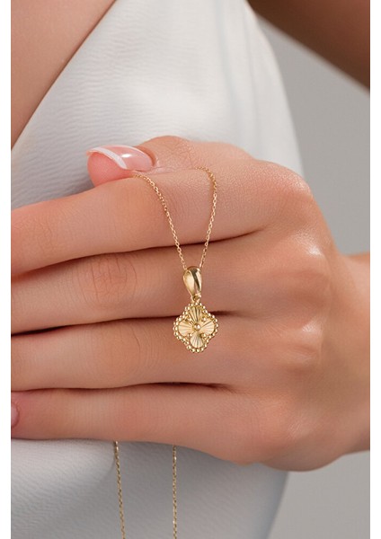 14 Ayar Altın Füzyon Yonca Kolye modelleri