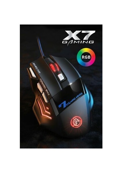 7635 X7 Rgb LED Işıklı Gaming Mouse / 7 Tuşlu Oyuncu Mouse / 1200/1600/2400 Dpı / Kumaş Kablo