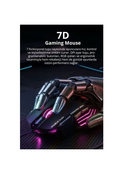 7635 X7 Rgb LED Işıklı Gaming Mouse / 7 Tuşlu Oyuncu Mouse / 1200/1600/2400 Dpı / Kumaş Kablo