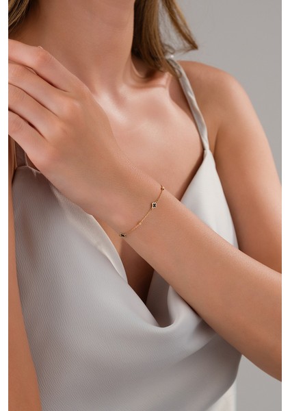 14 Ayar Altın Zarif Siyah Yonca Bileklik fiyatları