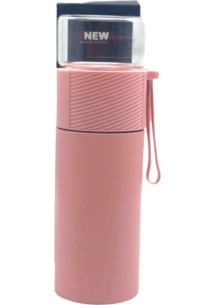 Süzgeçli Cam Kapaklı Çelik Bitki Çay Termosu 380ML (5067)