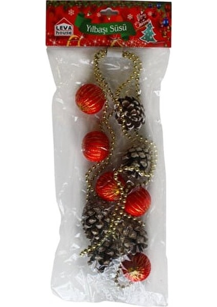 Kırmızı Zincirli Kozalaklı Yılbaşı Ağaç Süsü – Toplu Dekoratif Süs